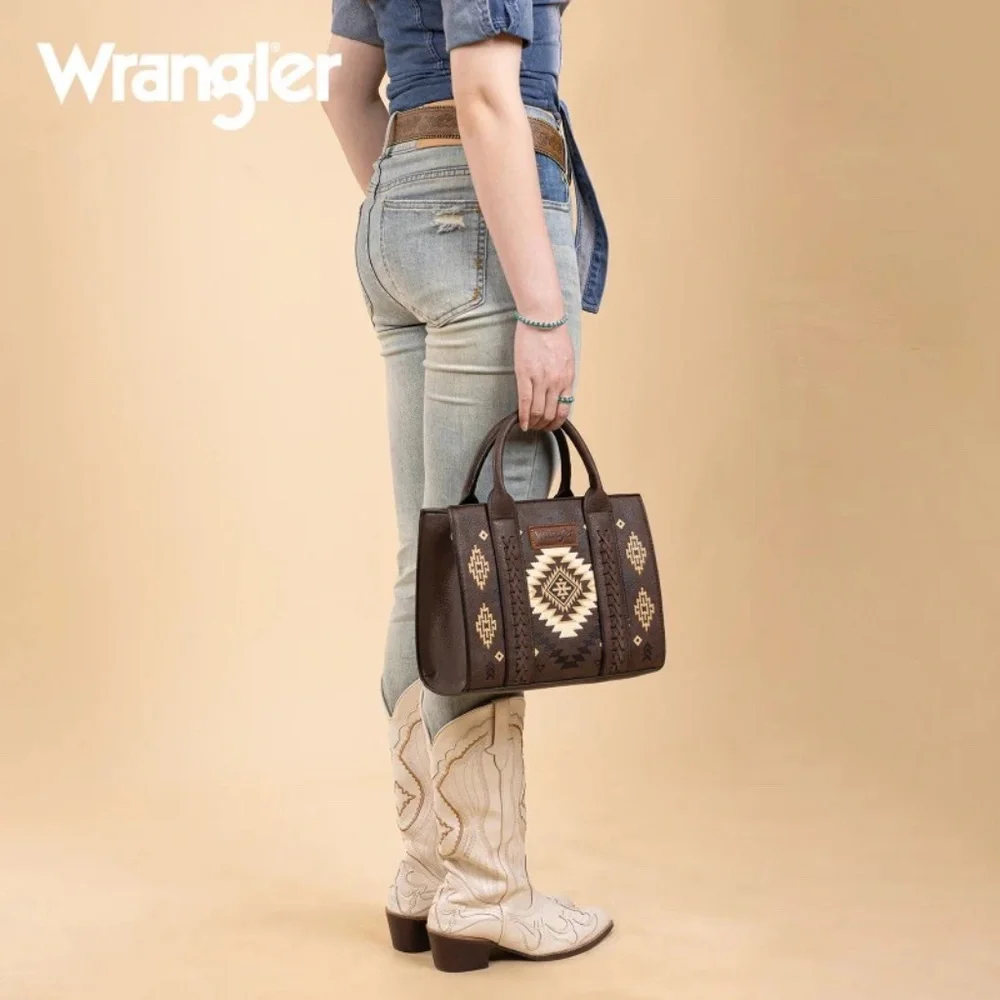 Wrangler Aztec Pattern Print Tote Bag Coffee NWT